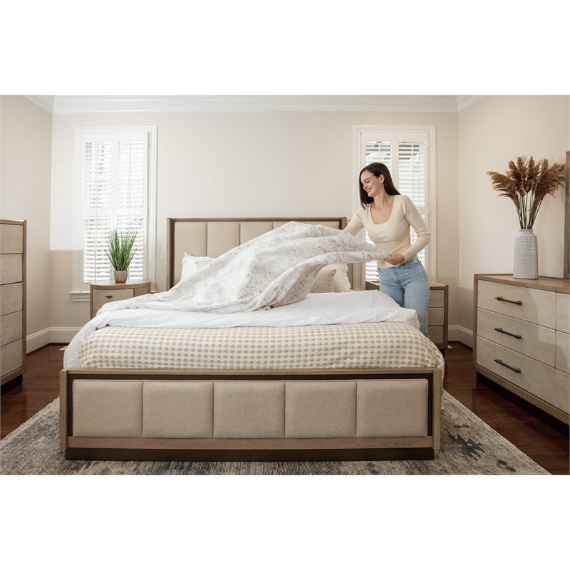 Pemberly Row Contemporary King Bed in Muted Earth Tones & Clay