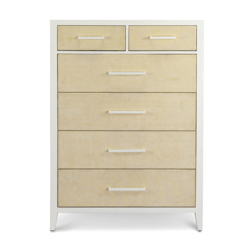 Pemberly Row Contemporary 6-Drawer Woven Chest in Sand in Stark White