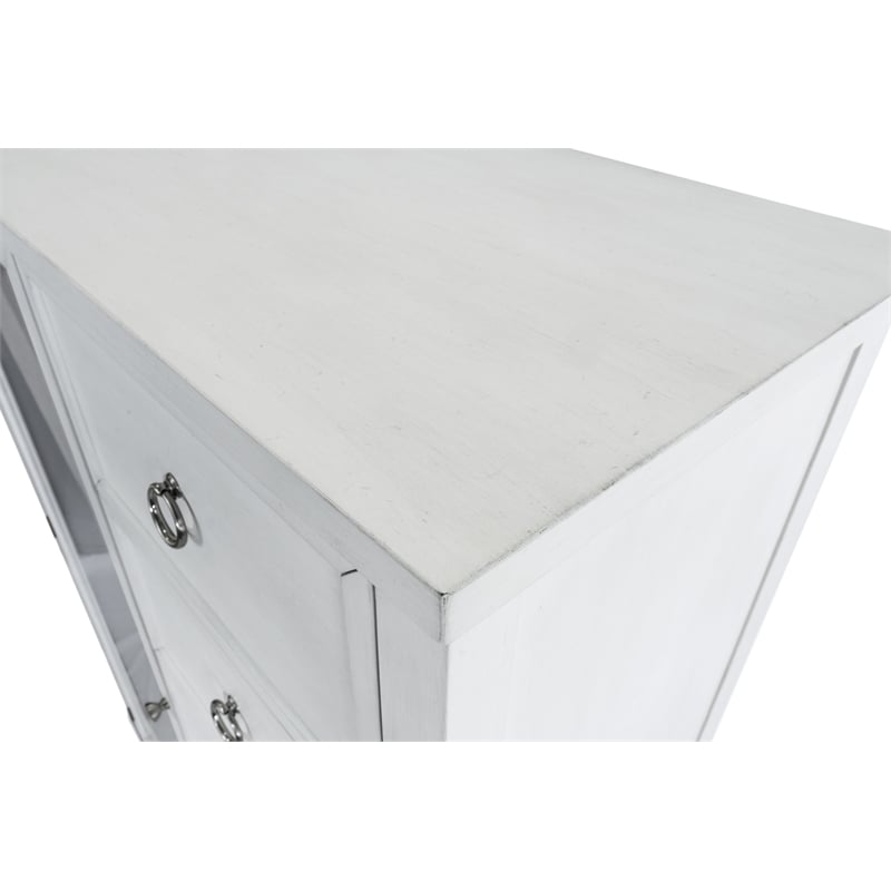 Pemberly Row Contemporary Mirrored Door Chest in White & Soft Grey Glaze
