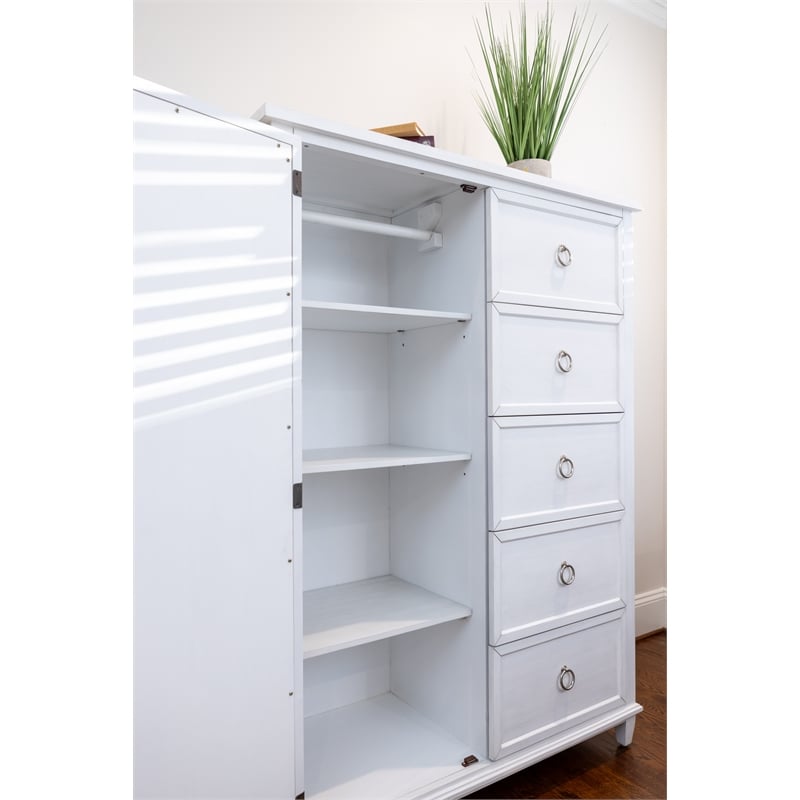 Pemberly Row Contemporary Mirrored Door Chest in White & Soft Grey Glaze