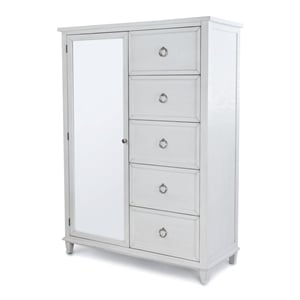 Pemberly Row Contemporary Mirrored Door Chest in White & Soft Grey Glaze