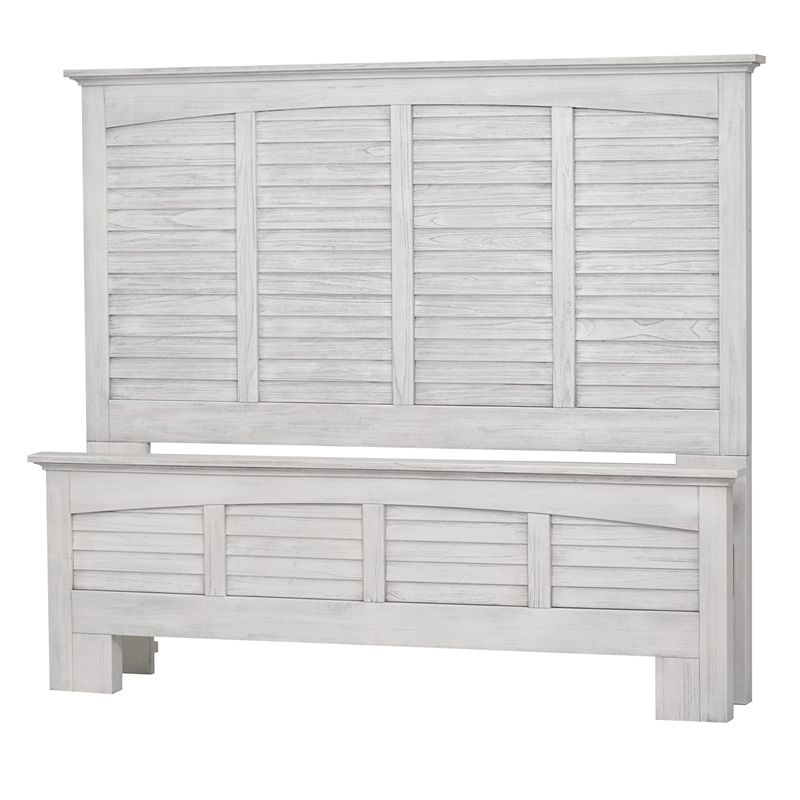 Pemberly Row Modern Coastal Wood Queen Panel Bed in White Finish
