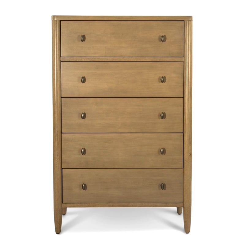 Pemberly Row Contemporary Wood 5-Drawer Chest in Warm Maple Finish