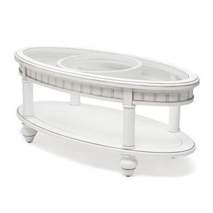 Pemberly Row Contemporary Oval Coffee Table with Pelican Insert in White