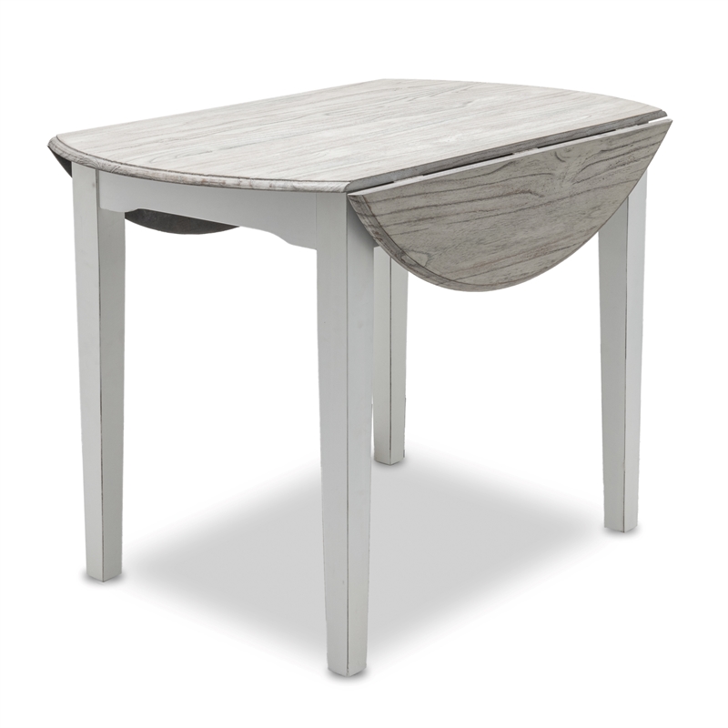 Pemberly Row Contemporary Solid Wood Round Table with Drop Leaf