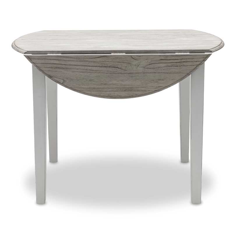 Pemberly Row Contemporary Solid Wood Round Table with Drop Leaf