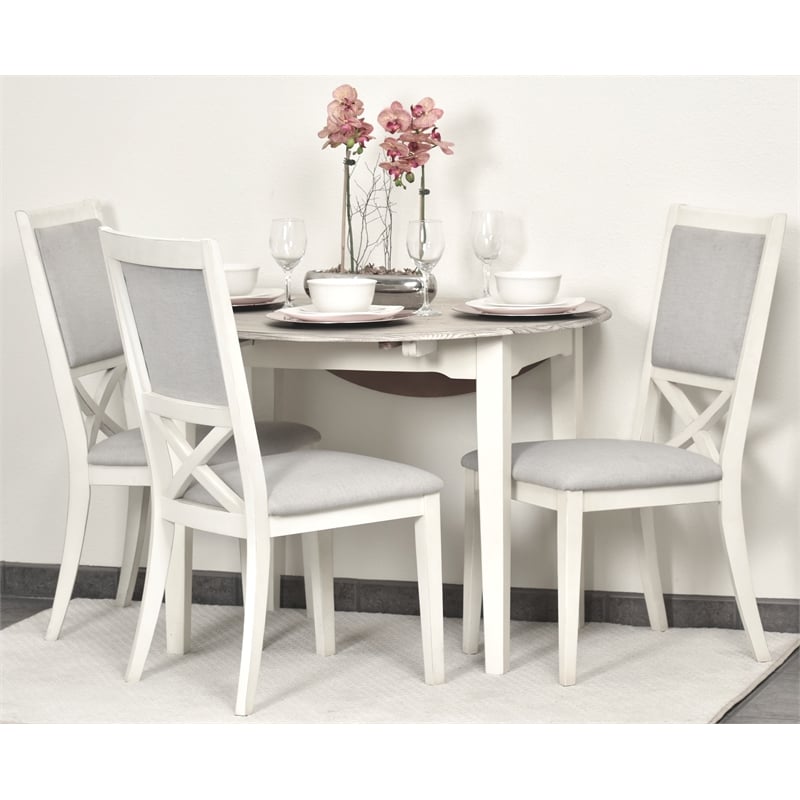 Pemberly Row Contemporary Solid Wood Round Table with Drop Leaf