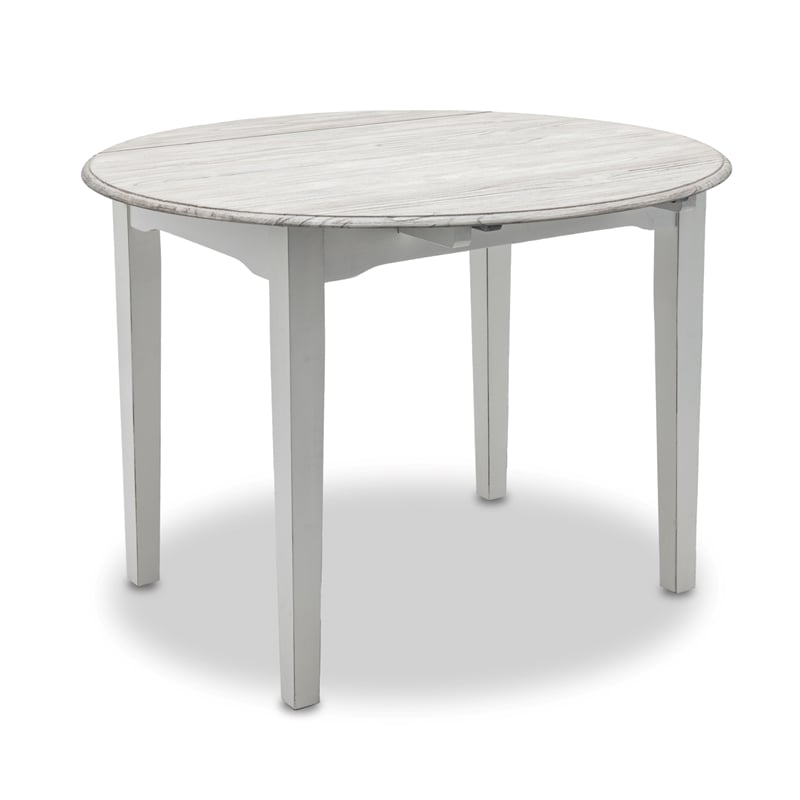 Pemberly Row Contemporary Solid Wood Round Table with Drop Leaf