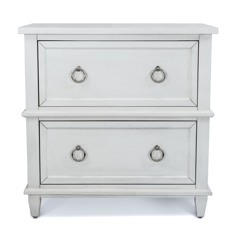 Pemberly Row Contemporary 2-Drawer Nightstand in White/Soft Grey Glaze