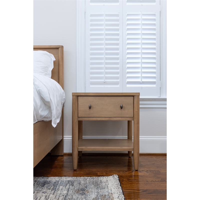 Pemberly Row Contemporary 1-Drawer Nightstand in Warm Maple Finish