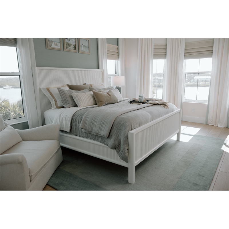Pemberly Row Contemporary Solid Wood Queen Bed in White Finish