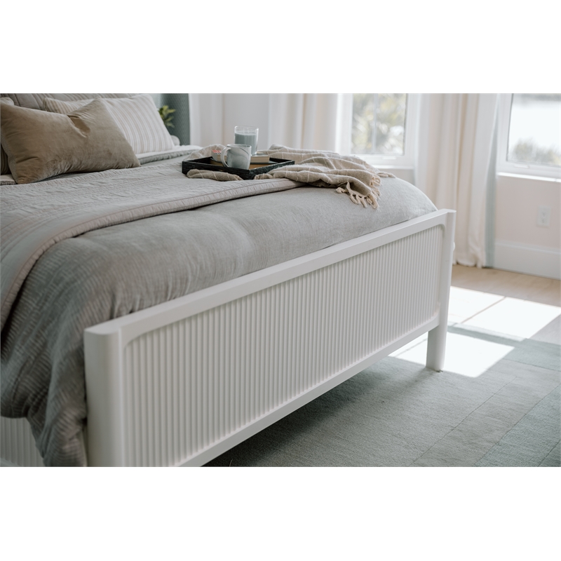 Pemberly Row Contemporary Solid Wood Queen Bed in White Finish