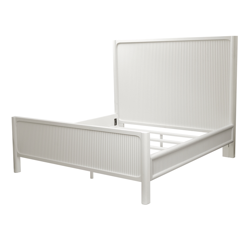 Pemberly Row Contemporary Solid Wood Queen Bed in White Finish