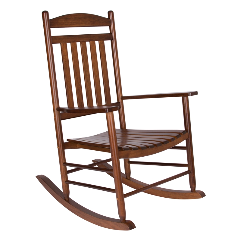 Pemberly Row Traditional Hardwood Indoor/Outdoor Porch Rocker in Brown
