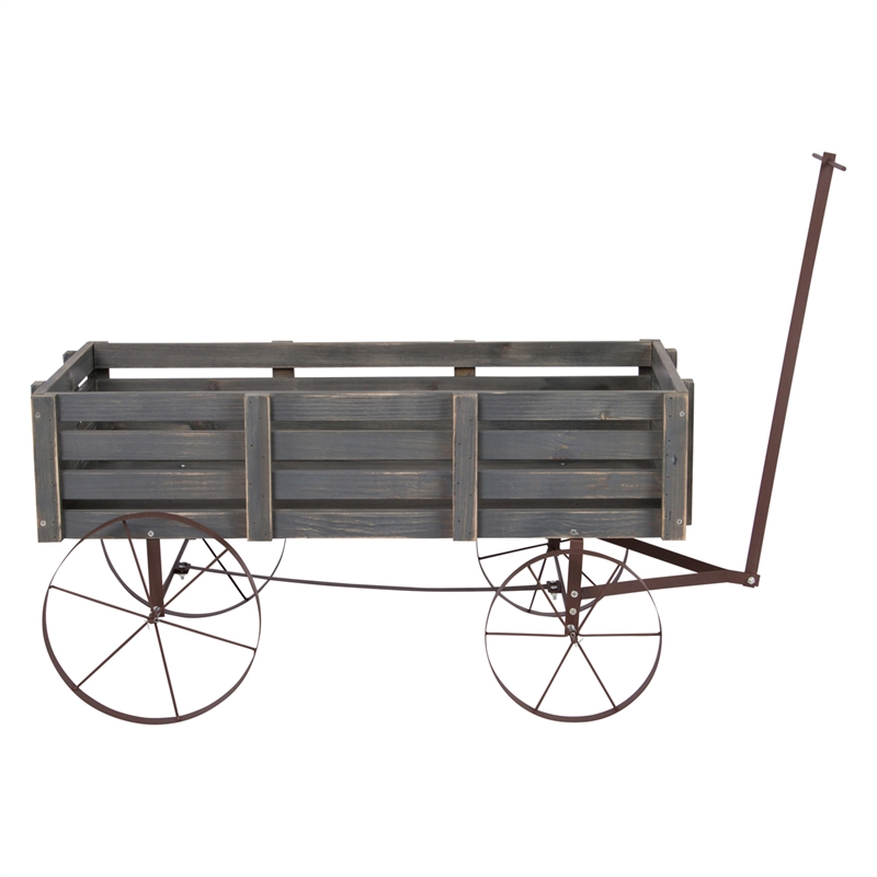 Pemberly Row Transitional Cedar Wood Decorative Wagon Garden Planter in Gray