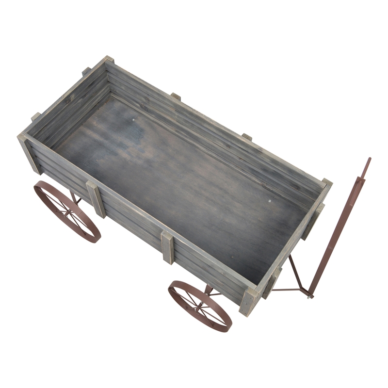 Pemberly Row Transitional Cedar Wood Decorative Wagon Garden Planter in Gray