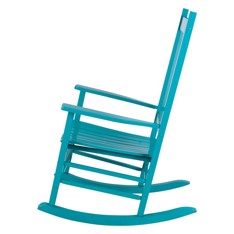 Pemberly Row Traditional Hardwood Indoor/Outdoor Patio Porch Rocker in Blue