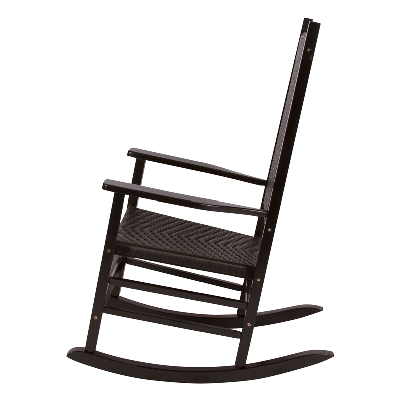 Pemberly Row Traditional Hardwood Patio Porch Rocker in Black
