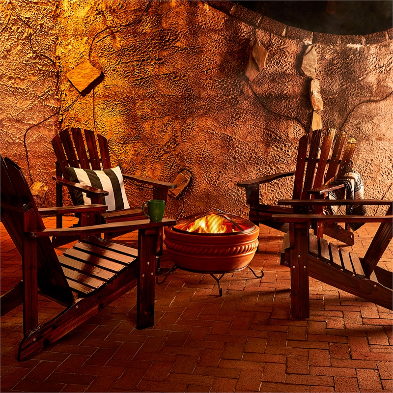Pemberly Row Traditional Cedar Wood Patio Deck Adirondack Chair in Brown
