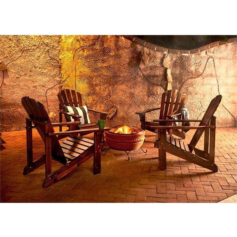 Pemberly Row Traditional Cedar Wood Patio Deck Adirondack Chair in Brown