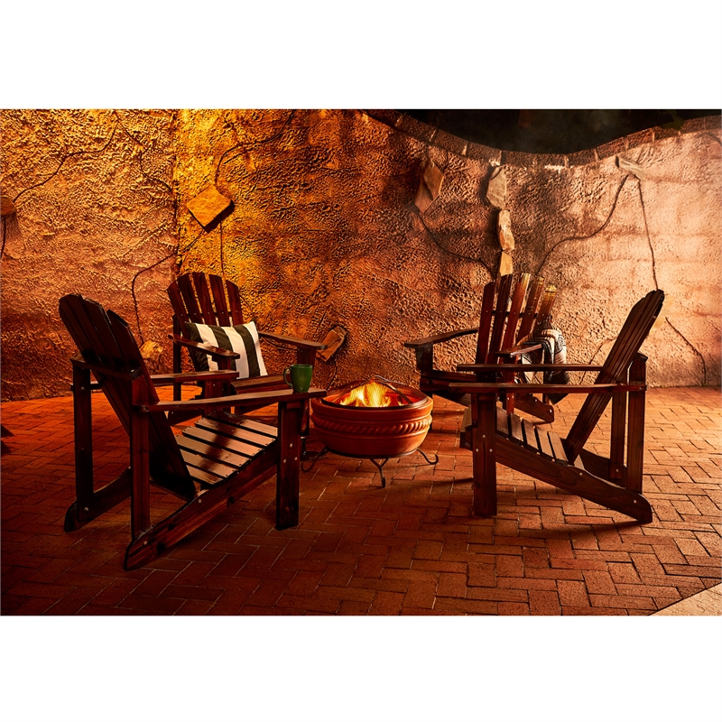 Pemberly Row Traditional Cedar Wood Patio Deck Adirondack Chair in Brown