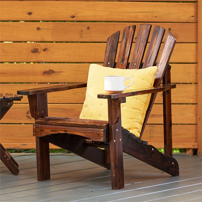 Pemberly Row Traditional Cedar Wood Patio Deck Adirondack Chair in Brown