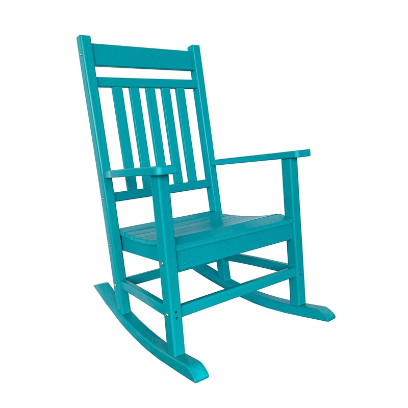Pemberly Row All-Weather Traditional Resin Patio Porch Rocker in Blue
