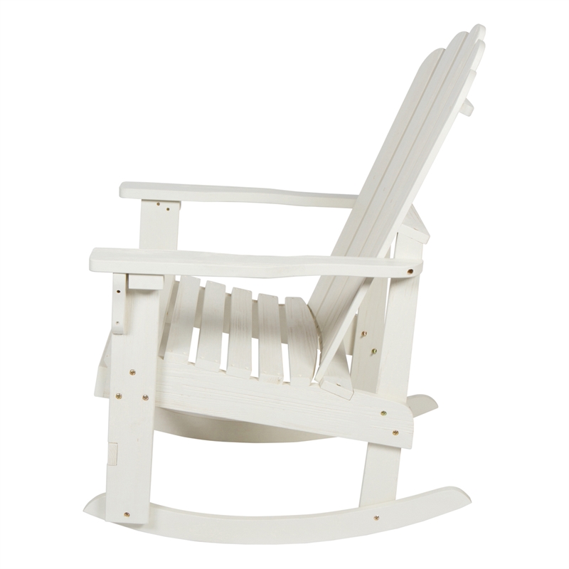 Pemberly Row Traditional Cedar Wood Adirondack Porch Rocker in White