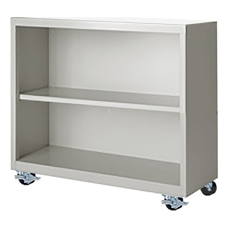 Pemberly Row Modern Industrial Office Mobile Bookcase in Almond