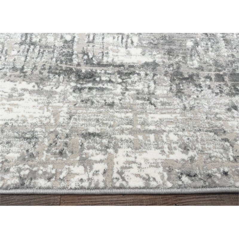 Pemberly Row Polyester Transitional Striated Gray 8' Round Area Rug