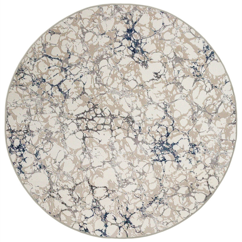 Pemberly Row Polyester Transitional Marbled Blue 8' Round Area Rug