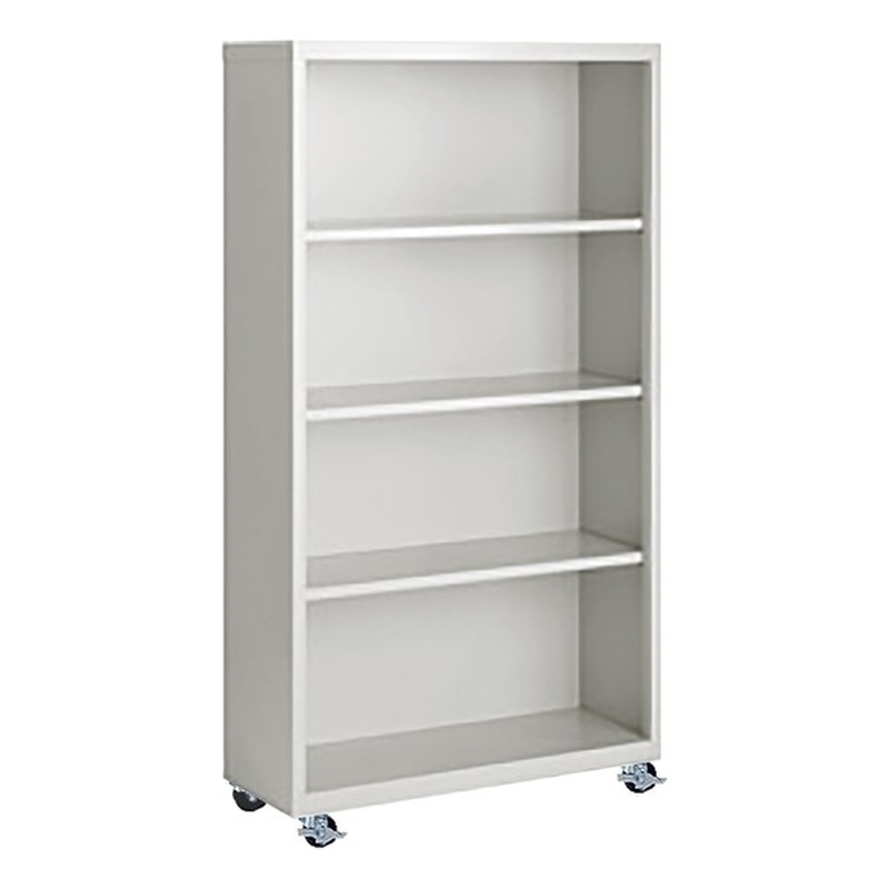 Pemberly Row Modern Industrial Office Mobile Bookcase in Almond