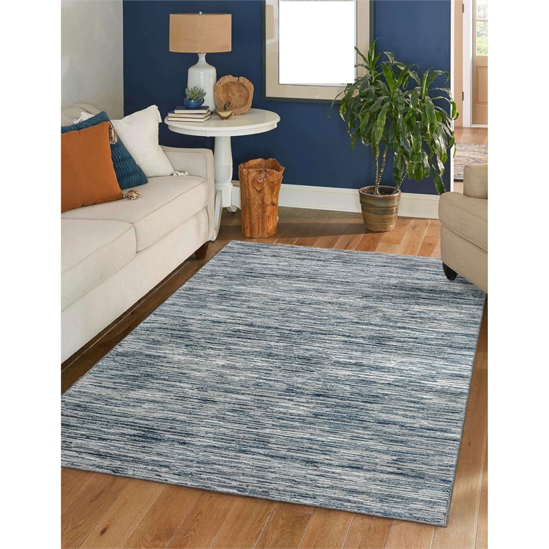 Pemberly Row Polyester Transitional Striated Beige 8' Round Area Rug