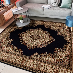 Pemberly Row Traditional 5'5&quot x 7'7&quot Rectangular Fabric Rug in Black