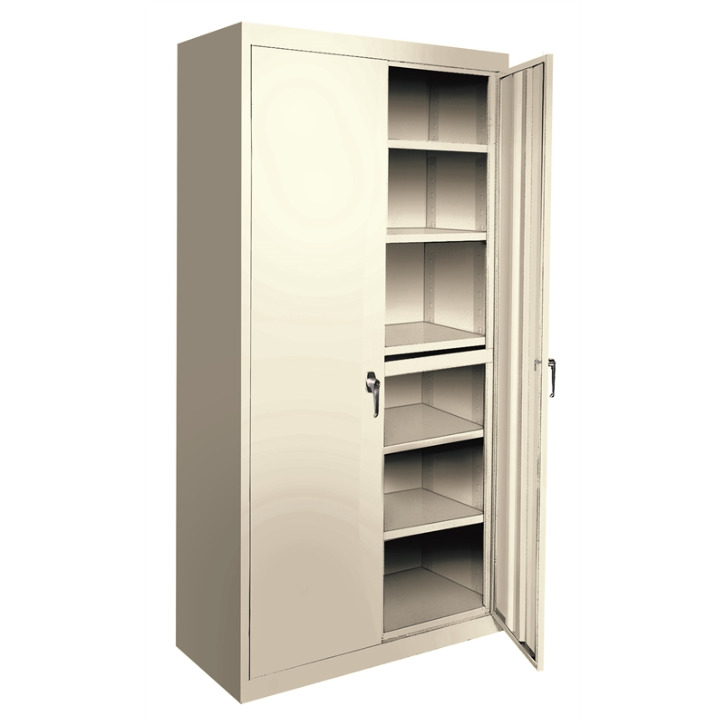 Pemberly Row Modern Industrial Office Adjustable Storage Cabinet in Almond