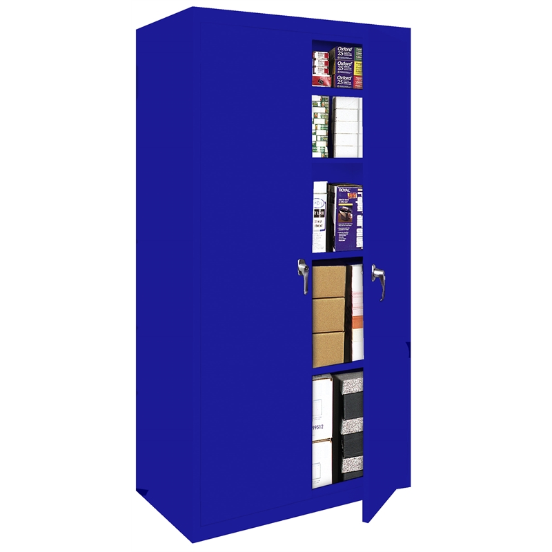 Pemberly Row Modern Industrial Office Fixed Shelf Storage Cabinet in Blue