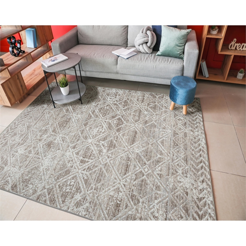 Pemberly Row Polyester Transitional Geometric Blue 8' Round Area Rug