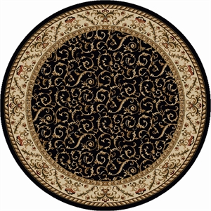 Pemberly Row Traditional 5'3&quot x 5'3&quot Round Fabric Rug in Black