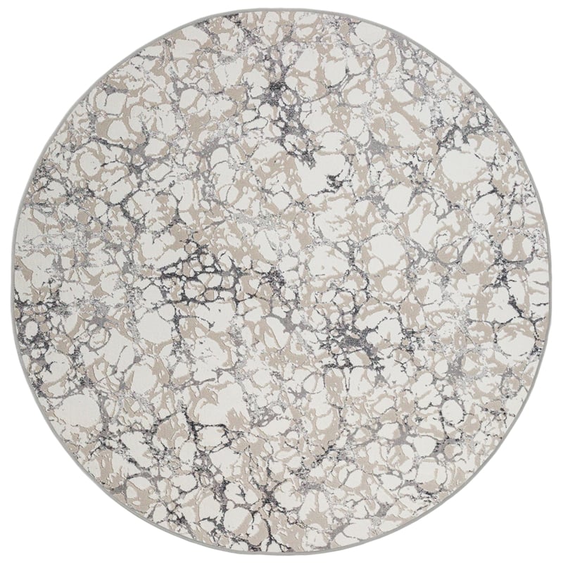 Pemberly Row Polyester Transitional Marbled Gray 5' Round Area Rug