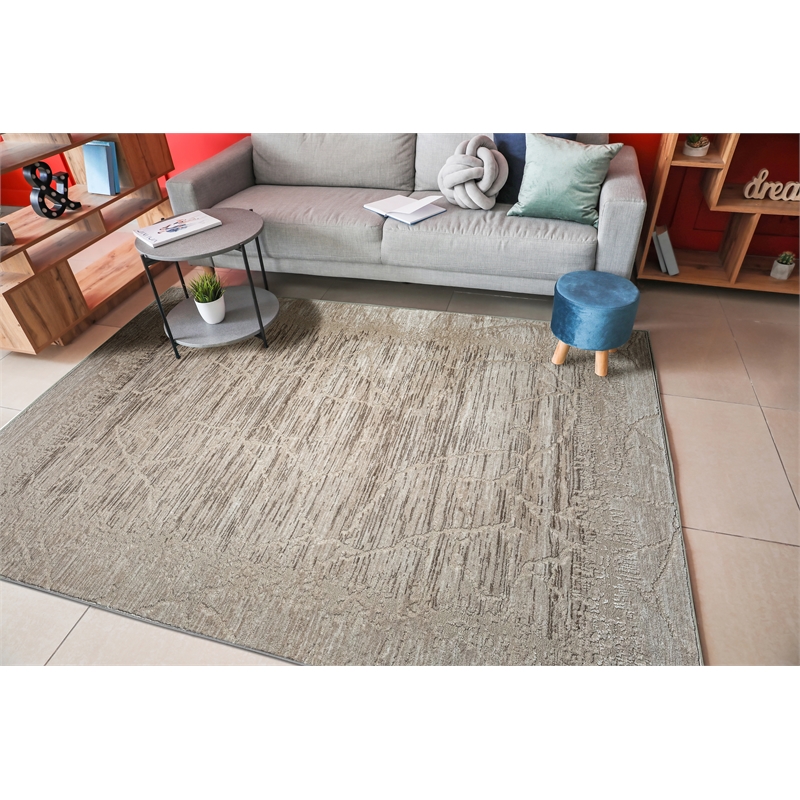 Pemberly Row Polyester Transitional Crackled Beige 5x8 Area Rug