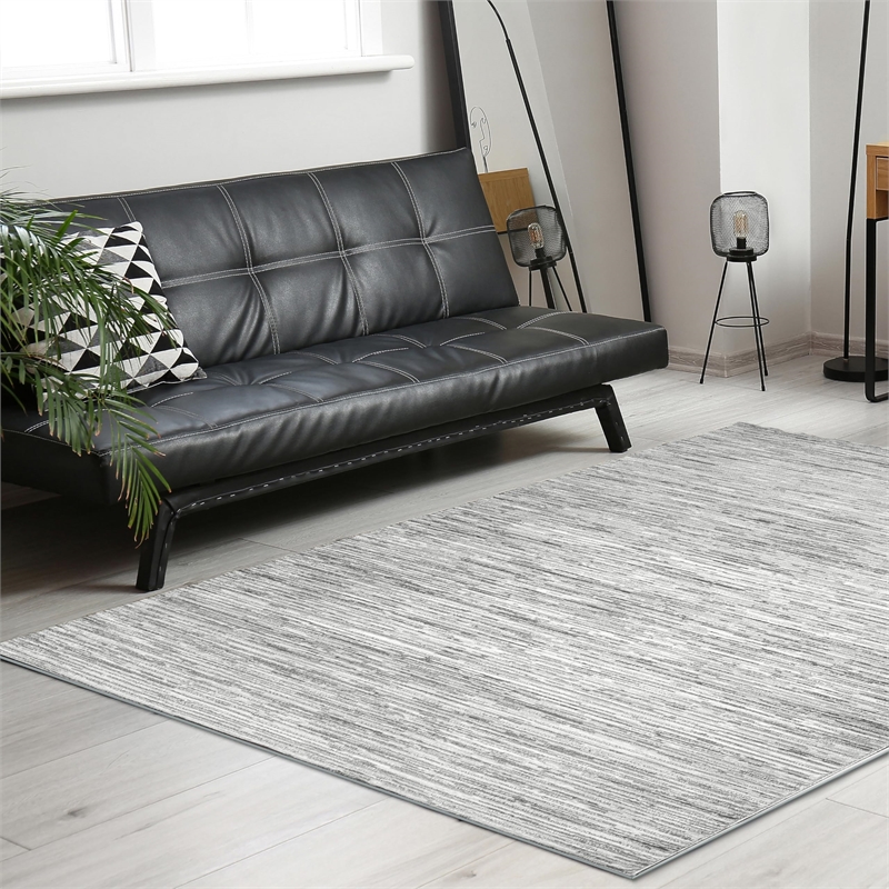 Pemberly Row Polyester Transitional Striated Blue 8' Round Area Rug