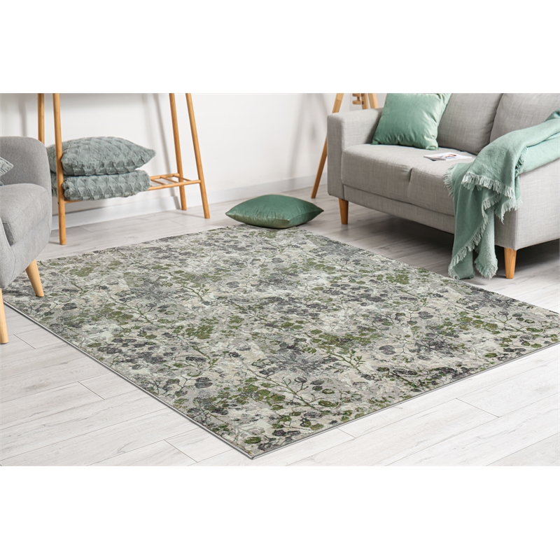 Pemberly Row Polyester Transitional Floral Green 5x8 Area Rug