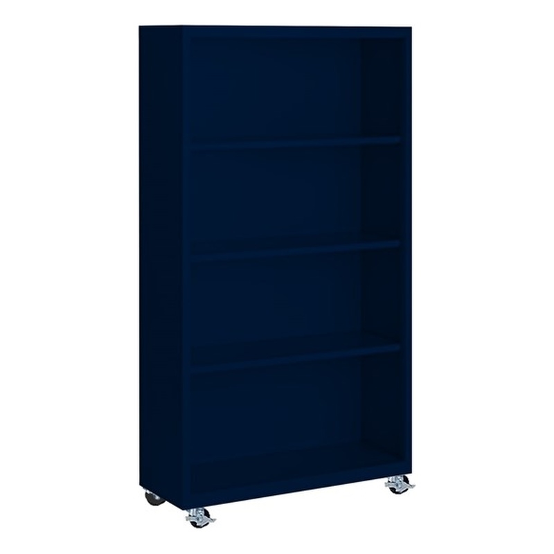 Pemberly Row Modern Industrial Office Mobile Bookcase in Navy