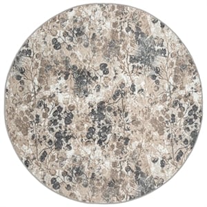 Pemberly Row Polyester Transitional Floral Gray 8' Round Area Rug