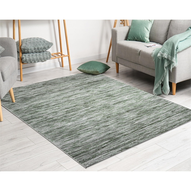 Pemberly Row Polyester Transitional Striated Green 8x10 Area Rug
