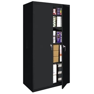 Pemberly Row Modern Industrial Office Fixed Shelf Storage Cabinet in Black