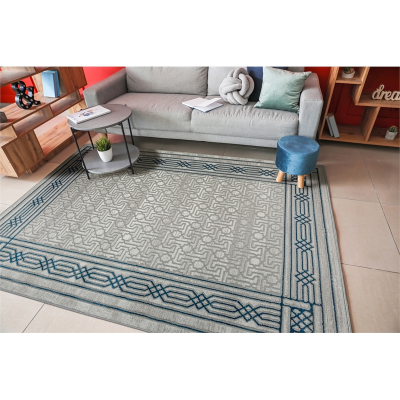 Pemberly Row Polyester Transitional BordeRed Blue 3x5 Area Rug