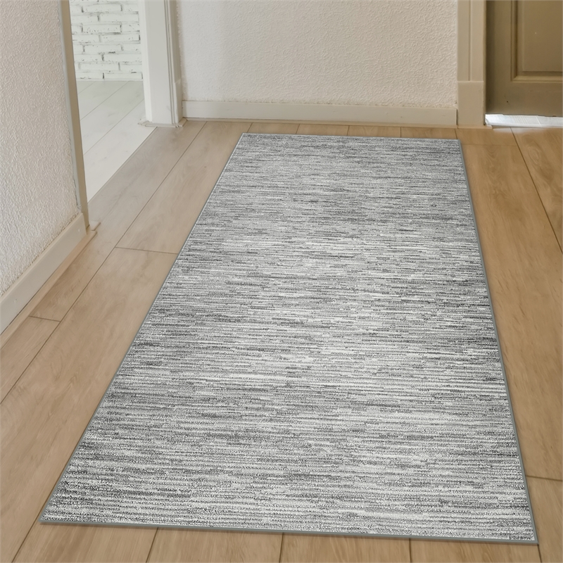 Pemberly Row Polyester Transitional Striated Gray Runner Area Rug