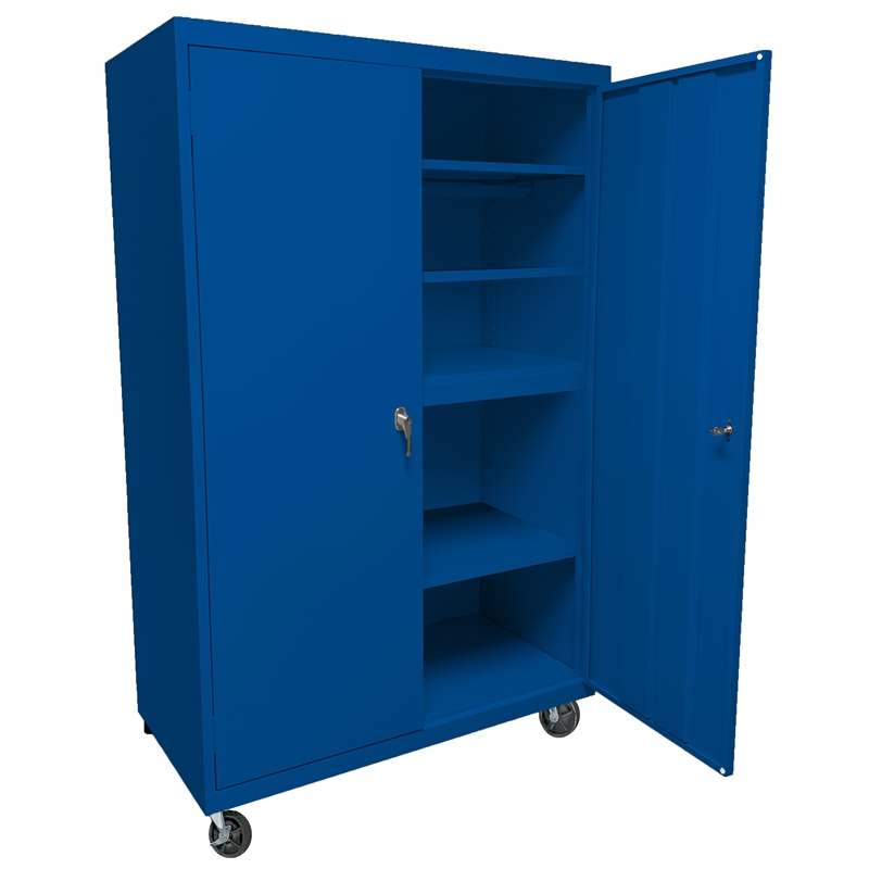 Pemberly Row Modern Industrial Office Mobile Storage Cabinet in Blue