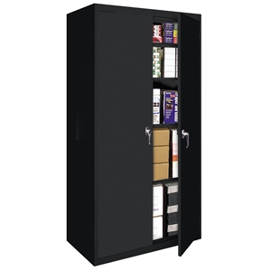 Pemberly Row Modern Industrial Office Fixed Shelf Storage Cabinet in Black